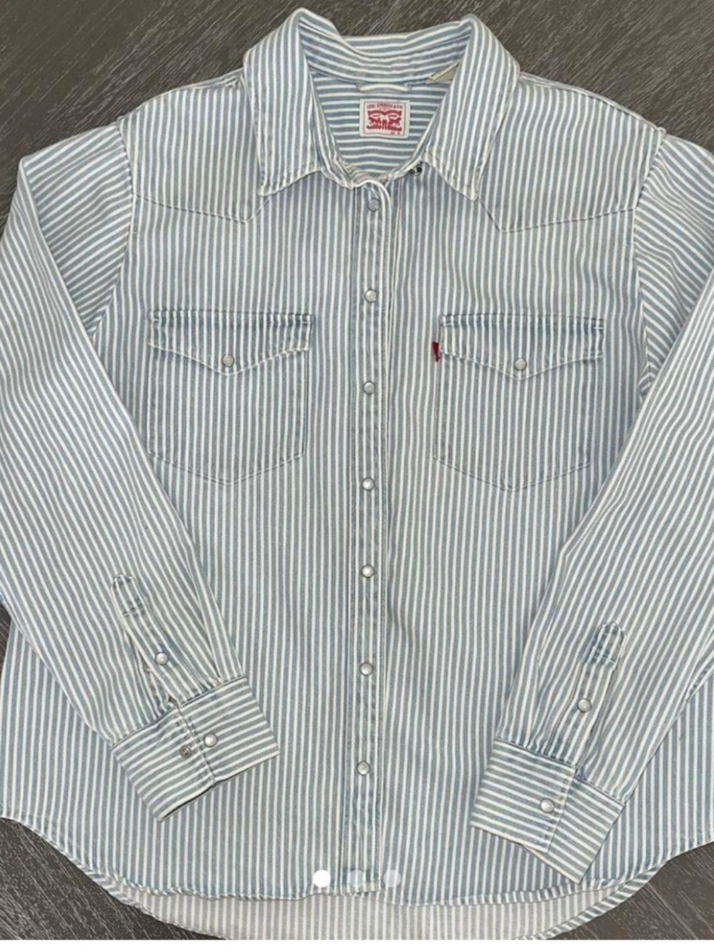 Levi's Women’s Light Blue & White Striped Western Button-Down Pearl snap Shirt